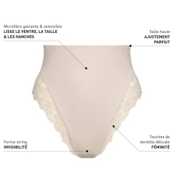 String galbant taille haute microfibre et dentelle Nude Dim Silhouette Elegance