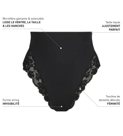 String galbant taille haute microfibre et dentelle Noir Dim Silhouette Elegance