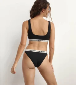 Tanga en coton modal Noire et ceinture Beige Dim Icons Essentiel