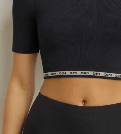 Top femme sans couture en microfibre côtelée Noir Dim Icons Seamless