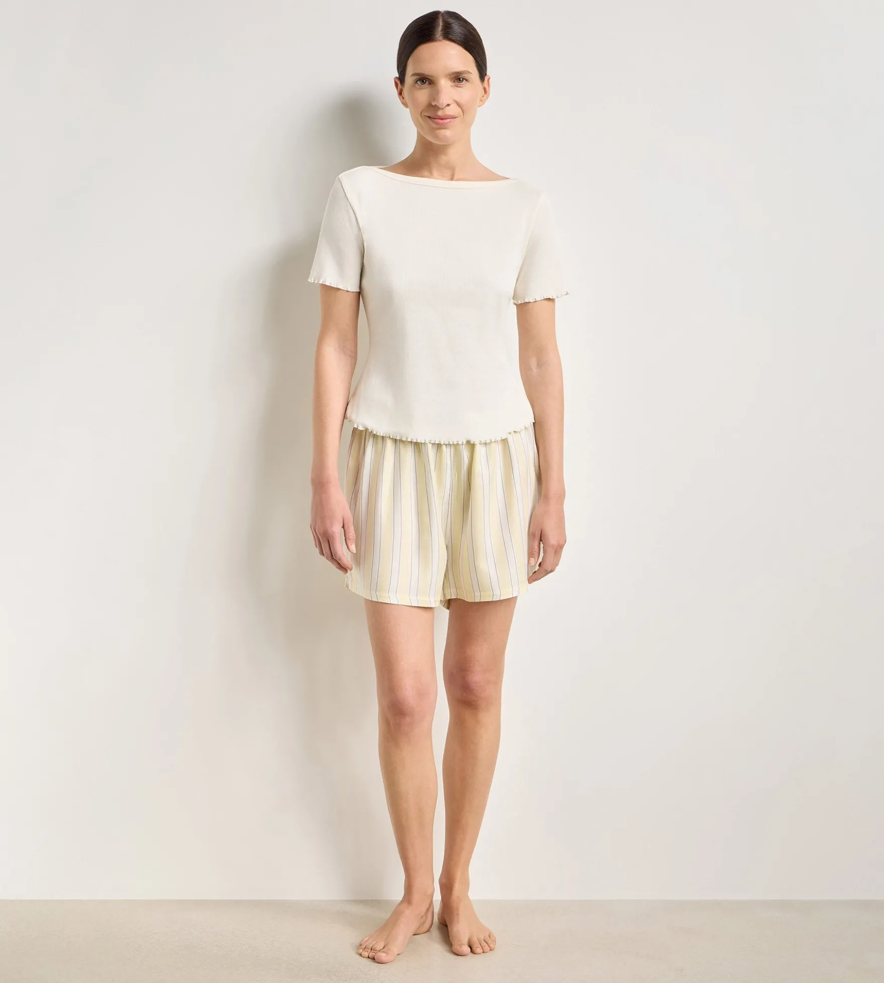 Top manches courtes col bateau coton écru Slow Days Fresh Vibes