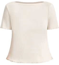 Top manches courtes col bateau coton écru Slow Days Fresh Vibes