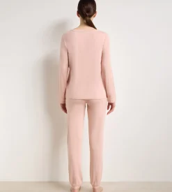 Top manches longues col rond femme élastique rose Soft Blush
