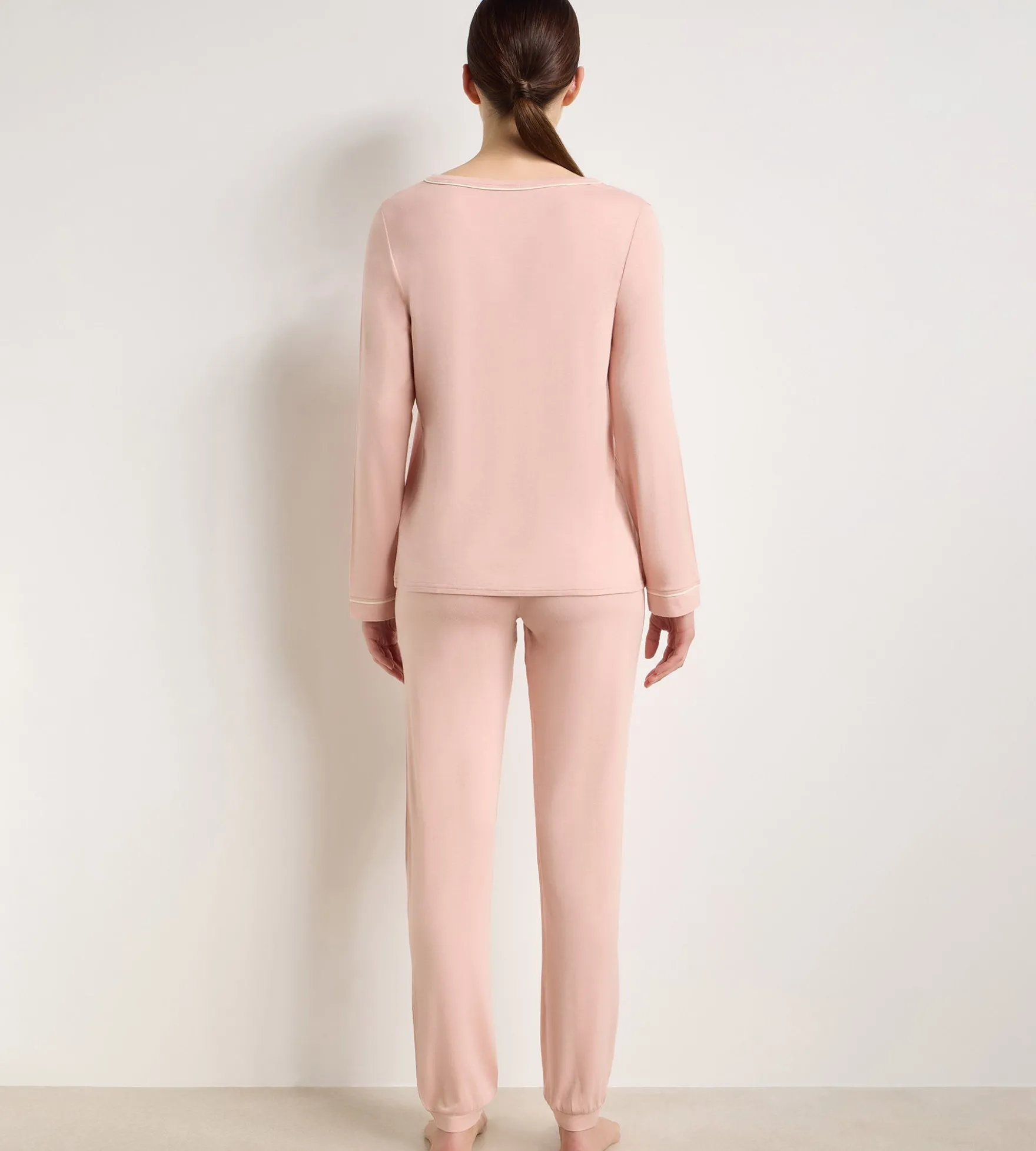 Top manches longues col rond femme élastique rose Soft Blush