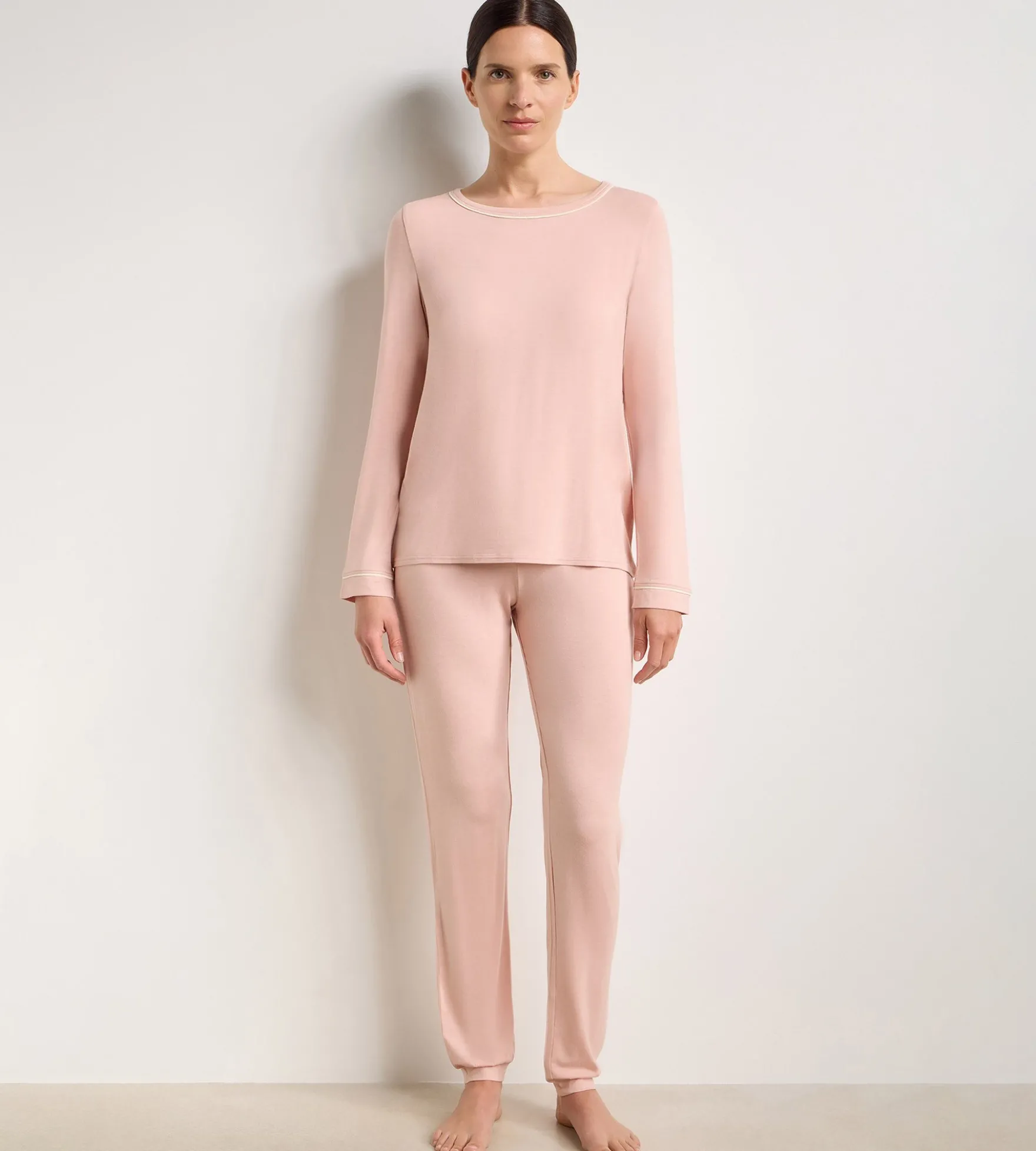 Top manches longues col rond femme élastique rose Soft Blush