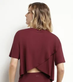 T-shirt de sport femme en viscose Bordeaux avec dos ouvert Dim Move