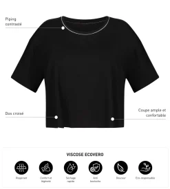 T-shirt de sport femme en viscose noire avec dos ouvert Dim Move