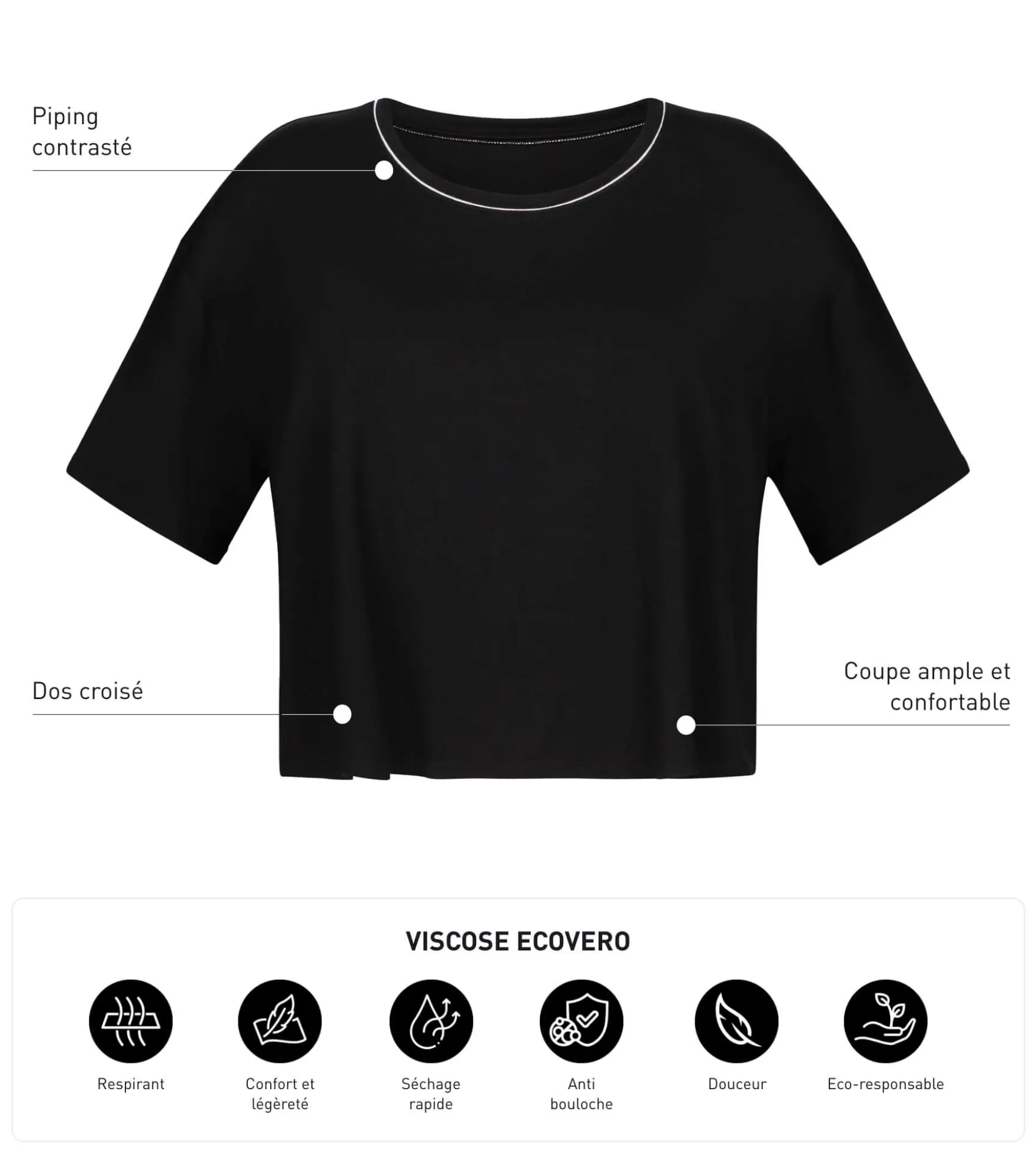 T-shirt de sport femme en viscose noire avec dos ouvert Dim Move
