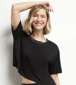 T-shirt de sport femme en viscose noire avec dos ouvert Dim Move