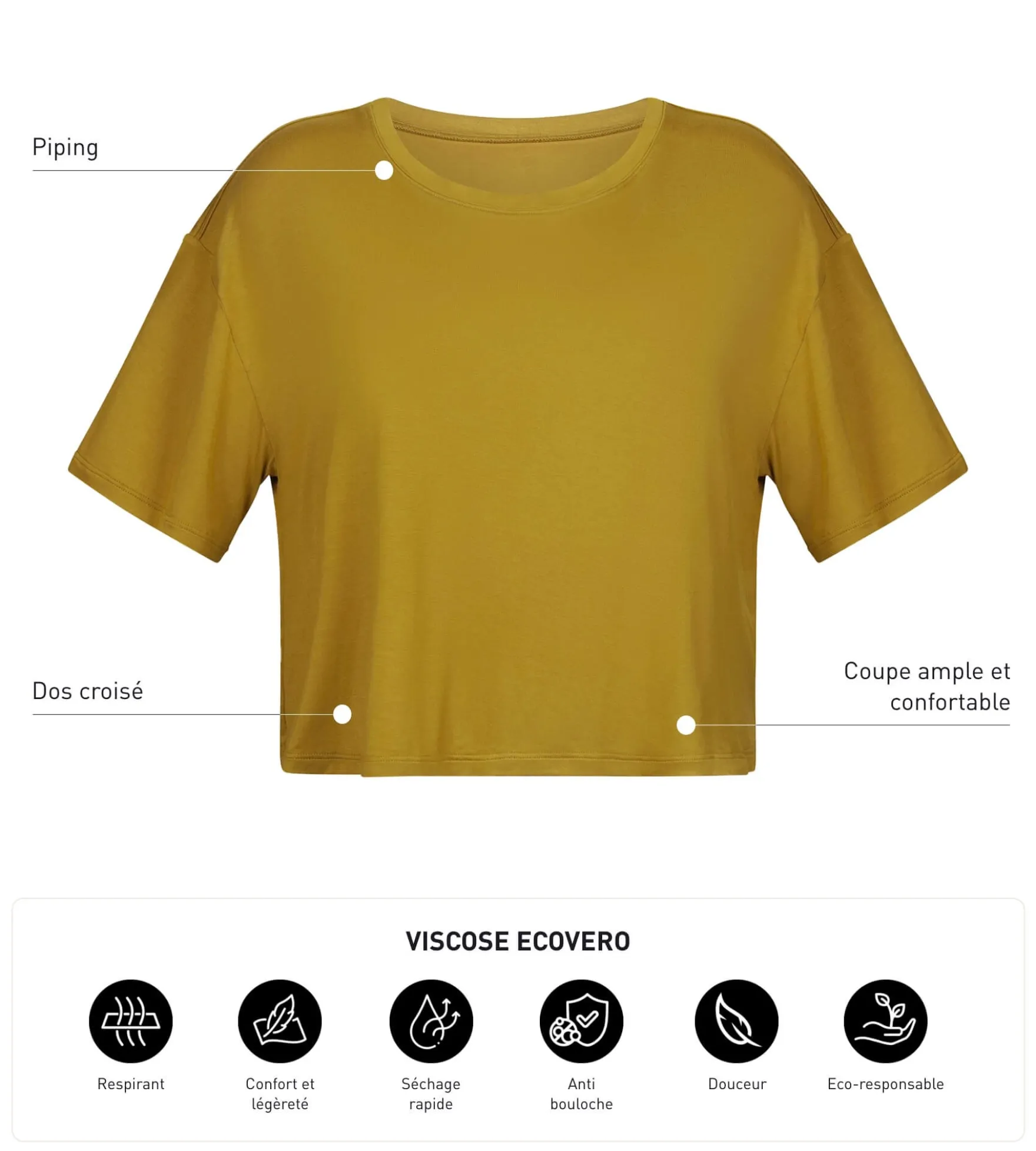 T-shirt de sport femme en viscose vert olive avec dos ouvert Dim Move
