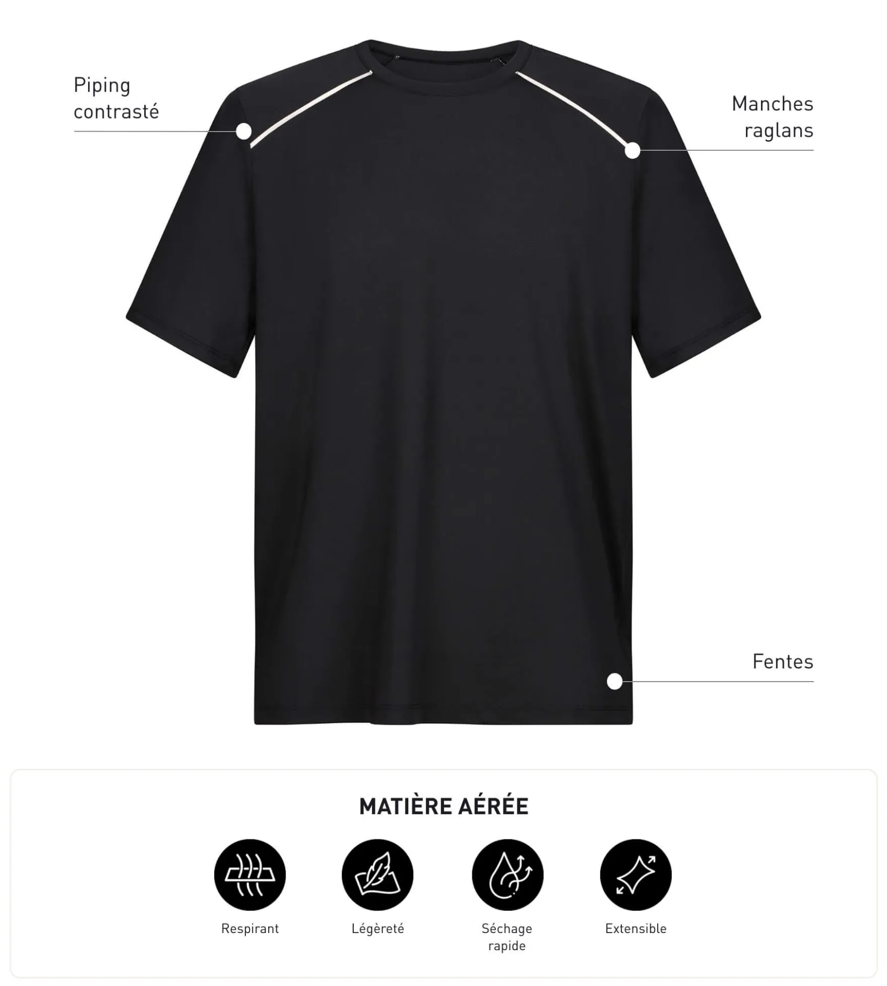 T-shirt de sport homme en matière aérée Noir Dim Move