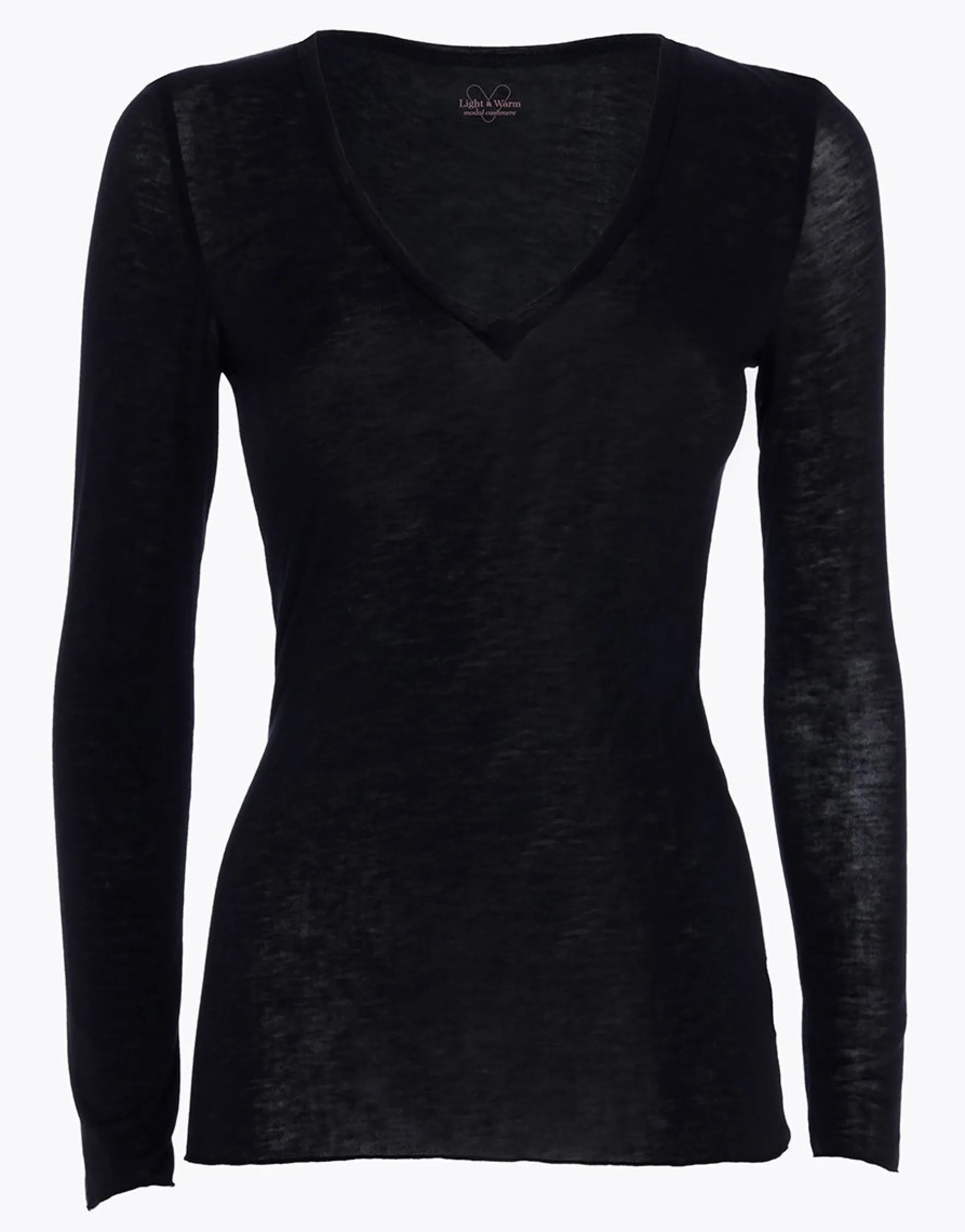 T-shirt femme col V modal et cachemire Noir Light & Warm