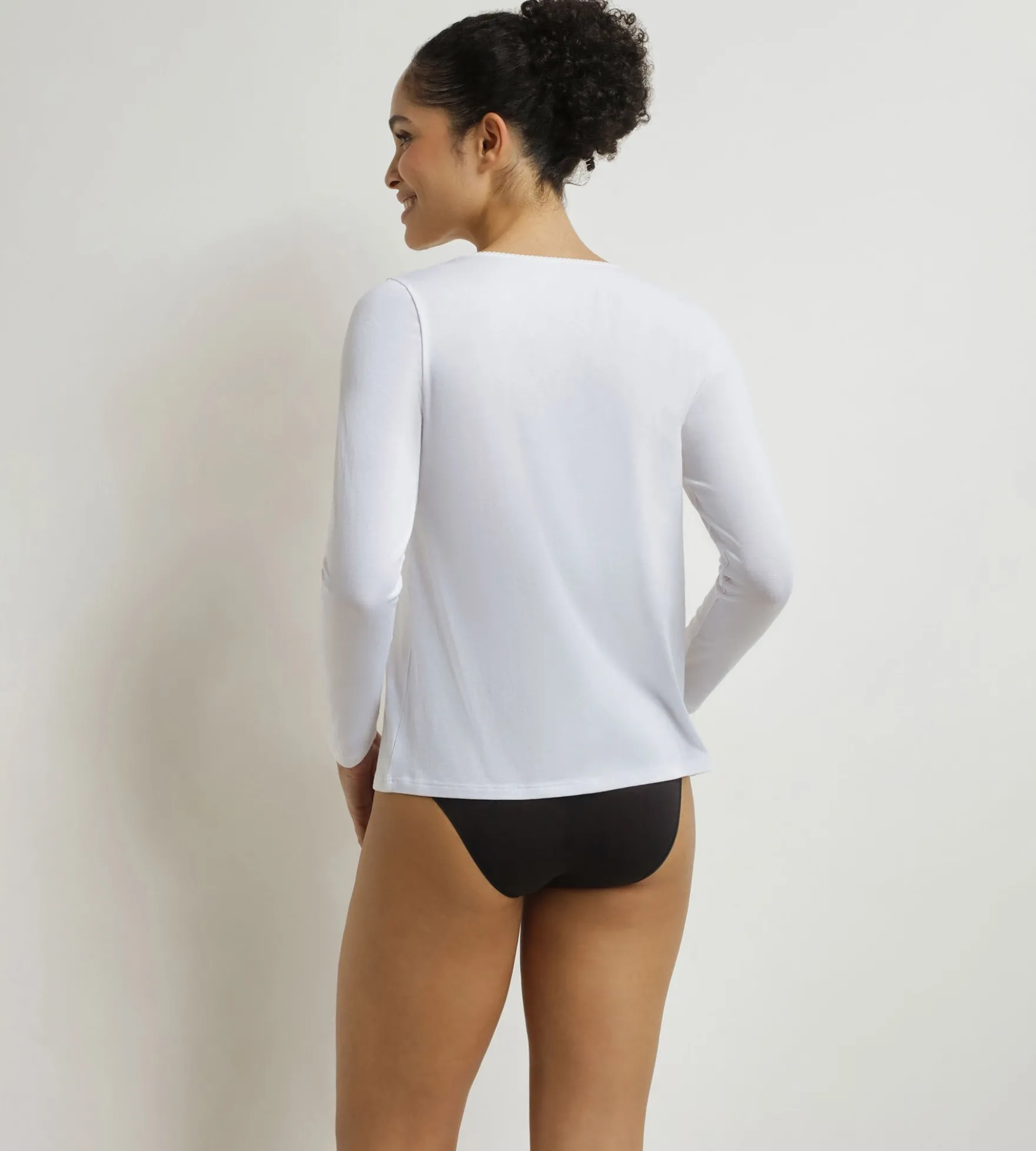 T-shirt femme en coton à manches longues Blanc Dim Thermal