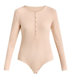 T-shirt femme manches longues jersey côtelé fin skin rose Dim x Ines de la Fressange