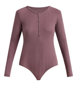 T-shirt femme manches longues jersey côtelé fin mûre nuit Dim x Ines de la Fressange
