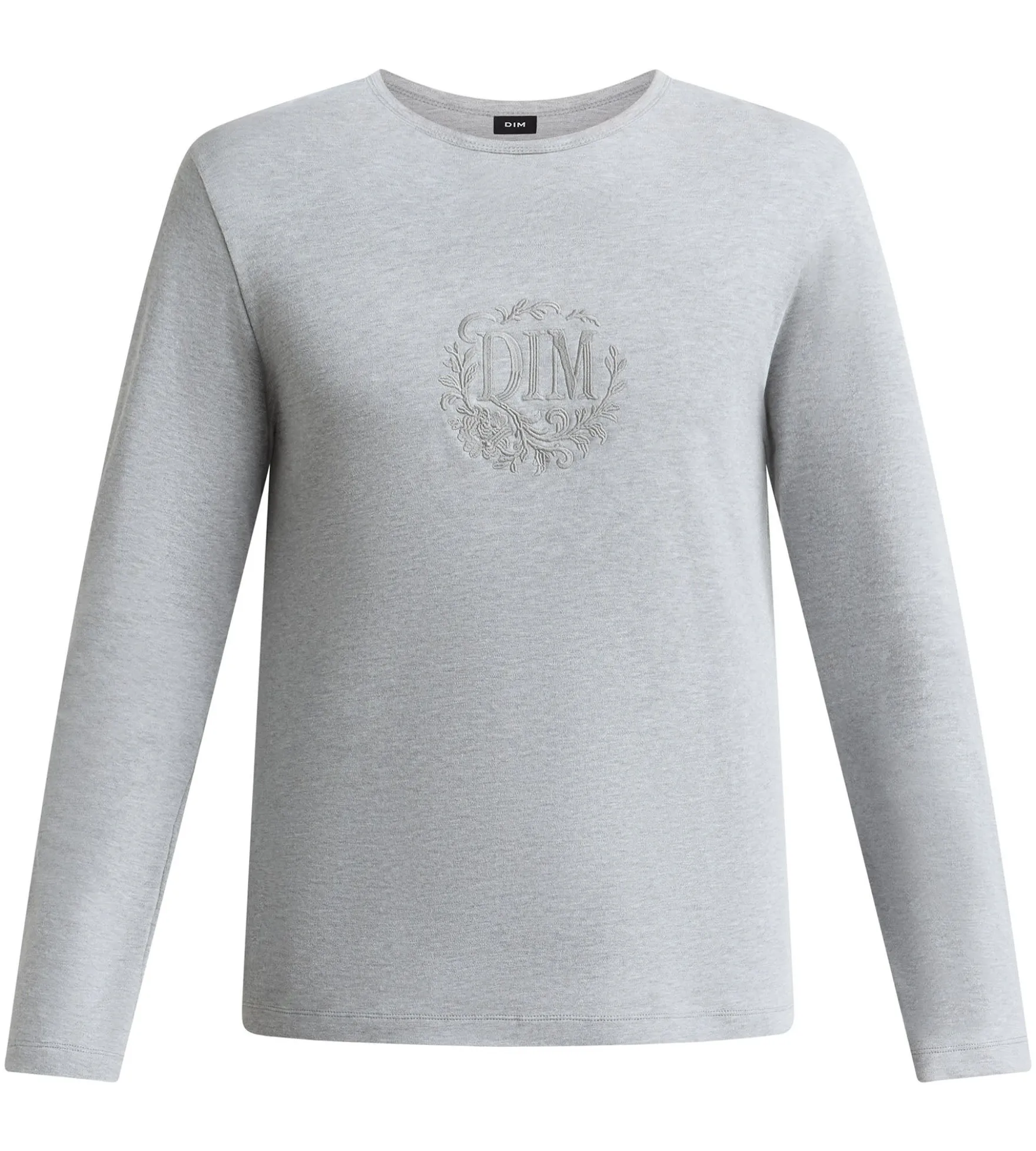 T-shirt homme manches longues col rond gris mélange Dim Interlock