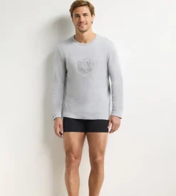 T-shirt homme manches longues col rond gris mélange Dim Interlock